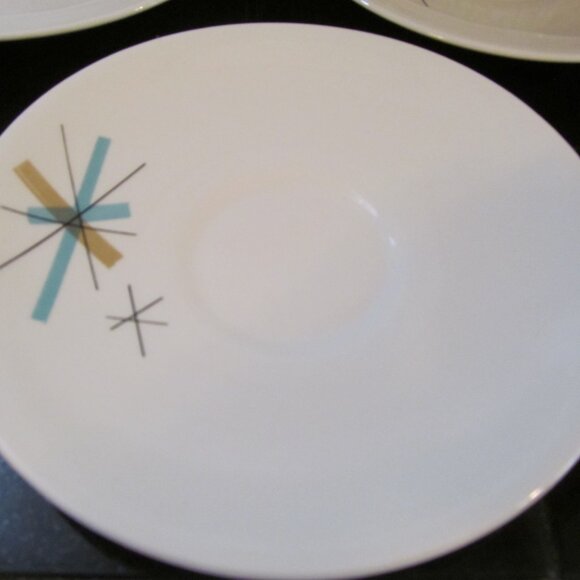 5 Vintage MCM Salem North Star Atomic Starburst Saucers Turquoise & Tan 1960s - Picture 4 of 16